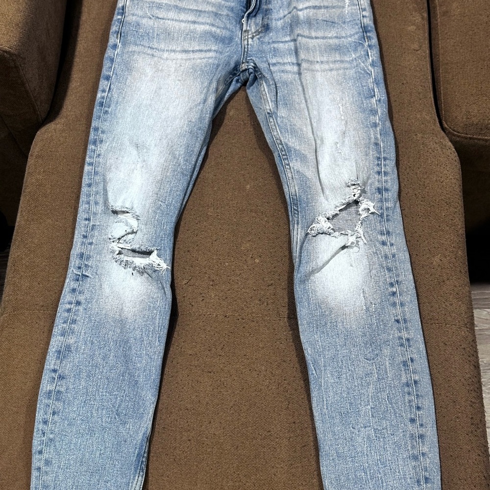 Bershka Blue Skinny Jeans with Distressed Details